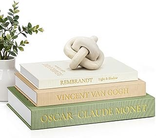 JARLINK Aesthetic Decorative Books, Set of 3 Linen Faux Books for Coffee...
