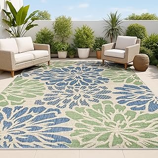 JONATHAN Y Floral Textured Weave Indoor Outdoor Area Rug 8X10 Navy/Green...