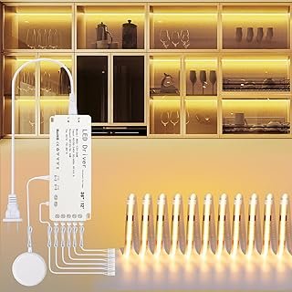 JUSJUBR LED Shelf Lights, 16.4ft Dimmable Cuttable COB LED Strip Lights,...