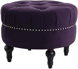 Jennifer Taylor Home Dawn Tufted Round Ottoman Nailhead Accents, Purple ...