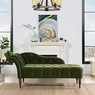 Jennifer Taylor Home Elise Tufted Roll Arm Chaise Lounge, Olive Green Pe...