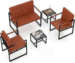 KOMFOTT 5 Pieces Living Room Sofa Set, Faux Leather Living Room Furnitur...