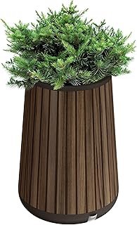 Keter Signature Conic 28.5 Inch Tall Round Large Wood Look Planter for I...