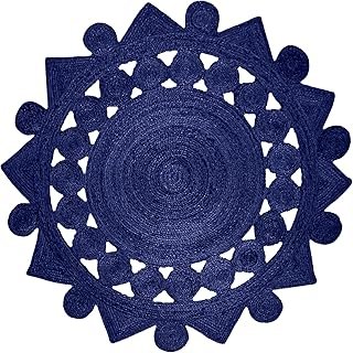 Kilim Rug 3' Round Area Rug Royal Blue Braided Jute Rug Solid Design 0.2...