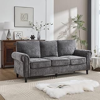 Kingfun 3 Seater Couch, Mid Century Modern Sofa with Rolled Arms and Dee...