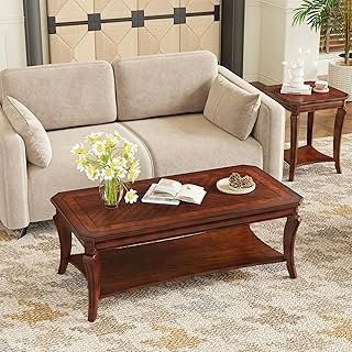 LEEMTORIG Vintage Wood Coffee Table for Living Room, 47 inches Rectangul...