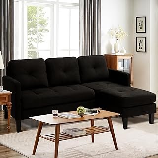 LEISU Sectional Sofa Couch Convertible, Modern Linen Fabric L-Shaped Cou...
