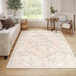 LIVEBOX Large Vintage Area Rug 6x9 - Washable Retro Tribal Pink Rug for ...