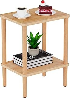 LUCKNOCK Solid Wood Side Table, 2-Tier Small End Table with Storage Shel...