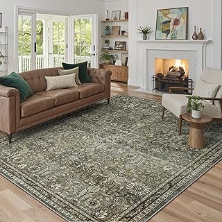 Lahome Mirae Green 8x10 Rugs for Living Room, Boho Washable Area Rugs fo...