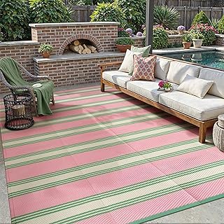 Lahome Striped Outdoor Rug 8x10 Patio Waterproof, Reversible Outdoor Pla...