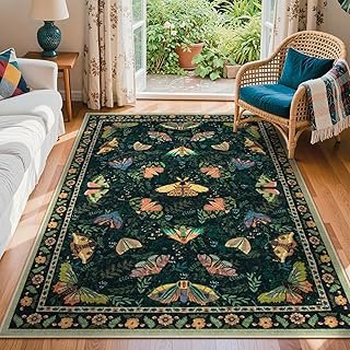Lahome Villette Bug Floral Washable Rug 5x7 for Living Room, Insect Soft...