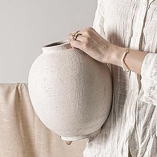 Large White Ceramic Vase - 9.8 Inch Rustic Farmhouse Flower Vase for Hom...
