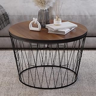 Lavish Home Round Coffee Table with Geometric Metal Base - Small Modern ...