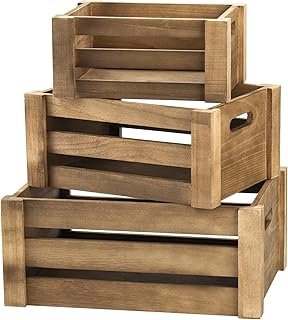 Lawei Set of 3 Wood Nesting Storage Crates with Handle, Rustic Farmhouse...