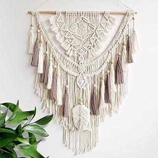 Lokeisna Macrame Wall Hanging, Woven Tapestry Beige & Dusty Rose Handmad...