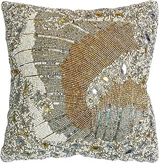 Luxury Hand Pillow Covers-Beaded Square Cushion Cover - 14x14 inch Throw...