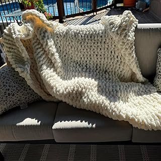 Luxury Super Chunky Knit Throw Blanket, Handmade Chenille Cable Knit Cro...
