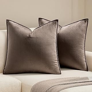 MIULEE Dark Coffee Velvet Throw Pillow Covers 20x20 Taupe Neutral Soft D...