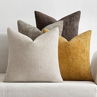 MIULEE Pack of 4 Couch Throw Pillow Covers 18x18 Inch Neutral Gold/Brown...