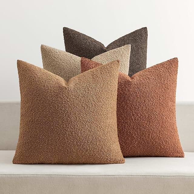 MIULEE Pack of 4 Decorative Textured Boucle Throw Pillow Covers 18x18 In...