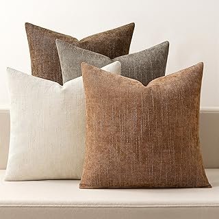 MIULEE Pack of 4 Decorative Throw Pillow Covers 18x18 Inch Brown Chenill...
