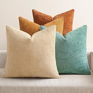 MIULEE Pack of 4 Orange/Teal Couch Throw Pillow Covers 18x18 Inch Yellow...