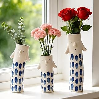 MOUGIGI Cute Family Face Vases Set of 3 - Unique Ceramic Bud Vases for S...