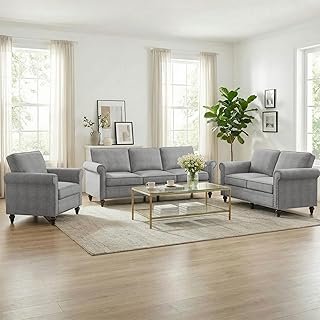 MUZZ 3PCS Sofa Set for Living Room,Modern Linen Couch Set with Nailhead ...