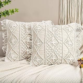 Macramé Pillow Cover- Set of 2 Boho Cushion Cover 100% Cotton Decorative...