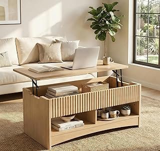 Marsail Lift Top Coffee Table with Open & Hidden Storage, Modern Fluted ...