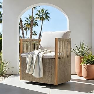 Merax Outdoor Swivel Patio Seating Chair with Cushion, Beige Rope Wicker...