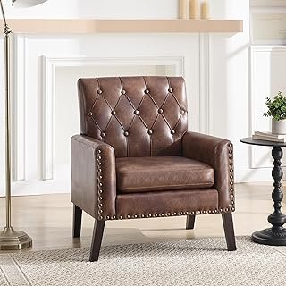 Mid Century Modern Accent Chair, Dark Brown Faux Leather Office Chair fo...
