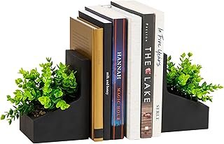 Mind Reader Contemporary Planter Bookends, Book Holders with Faux Greene...