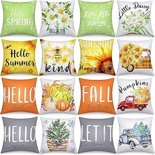 Mindsoft 16 Pcs Holiday Pillow Covers 18x18 Inch Seasonal Throw Pillow C...
