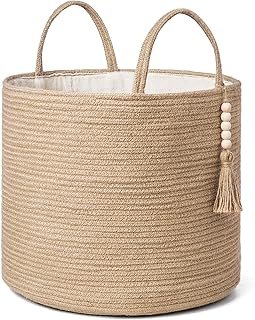 Mkono Woven Storage Basket Decorative Natural Rope Basket Wooden Bead De...