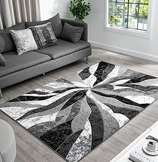 Modern Abstract Area Rug Hand Carved Contemporary Geometric Swirls Vibra...