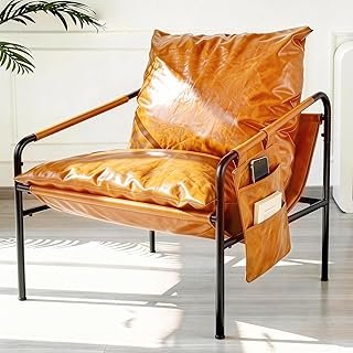 Modern Bright Orange Oversized Faux Leather Recliner Armchair, Comfy Acc...