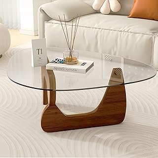 Modern Glass Coffee Table, 32.3″D×25.6″W×15.8″H-Abstract Unique Mid Cent...