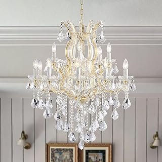 Modern Gold Chandelier Light Fixture - Large Maria Theresa Crystal Chand...