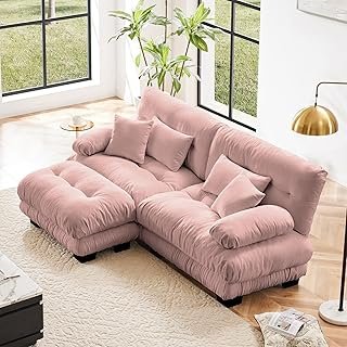 Modular Sectional Sofa Cloud Couch, Deep Seat L Shaped Couch with Ottoma...