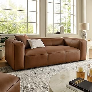 Modway Auren Vegan Leather Sofa in Coffee - Faux Leather Couch - Comfy M...