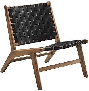 Modway Saoirse Faux Leather Wood Accent Lounge Chair in Walnut Black