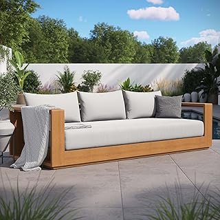 Modway Tahoe Acacia Wood Outdoor Patio Sofa in Natural Light Gray with W...