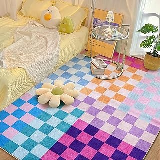 Multicolored Checkerboard Washable Rug 8x10 Ultra Thin Retro Aesthetic F...