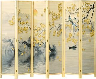 MyGift 6 Panel Large Bamboo Room Divider with Dual Sided Asian Birds Gin...
