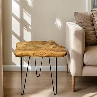 Natural Edge End Table, Live Edge Side Table with Hairpin Legs, Small Na...