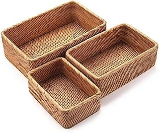 Natural Rattan Storage Baskets, Rectangular Woven Fruit Baskets, Decorat...