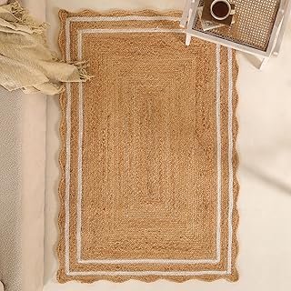 Natural Wave Jute Area Rug – Handcrafted Braided Accent Rug, Sustainable...