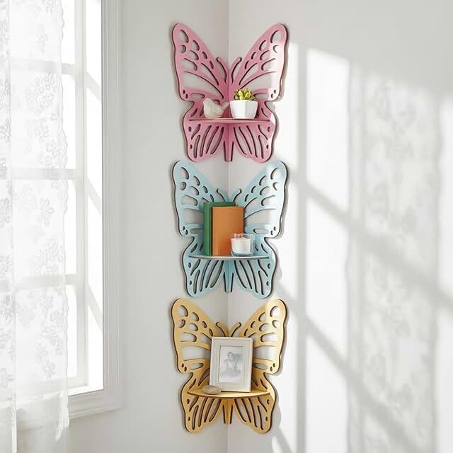 Novabright 3 Pcs Butterfly Floating Corner Shelves Butterfly Wall Mounte...